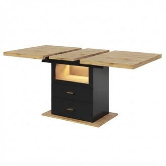 Urban Meuble Mesa de comedor extensible efecto madera con led y 2 cajones