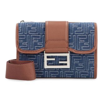 Fendi Cross Body Bags, male, Blue, Size: ONE SIZE Double Bag with Leather Details