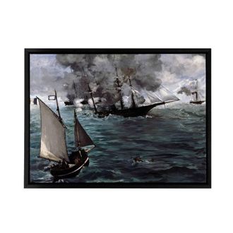 Artery8 Manet USS Kearsarge & CSS Alabama Battle Framed Canvas Wall Art Print | Size: W24 x H32