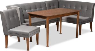 Baxton Studio Stewart Mid-Century Modern Velvet Upholstered 4Pc Dining Nook Set