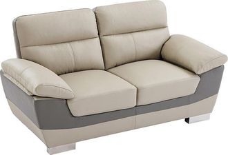 Vente-Unique Sof&aacute; 2 plazas de piel FRANCESCA - Bicolor antracita y gris