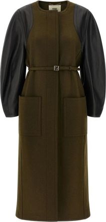 Fendi Wollen Vilt Jas - Dames - Jas met riem - Groen - XS - Wol - Jassen