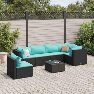 vidaXL Set De Muebles De Jard&iacute;n Y Cojines 7 Pzas Rat&aacute;n Sint&eacute;tico Negro Vidaxl