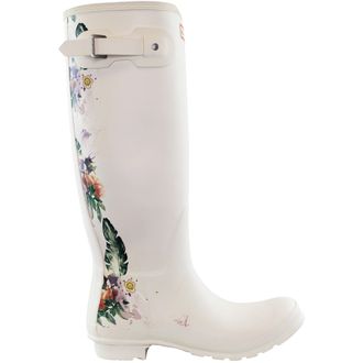 Hunter Tall Botanical Back Womens White Wellington Boots Rubber - Size UK 9