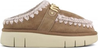 Mou Bounce Clog Metal Logo - Dames - Pantoffels - Bruin - 38 EU - Wol - Schoenen