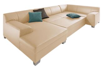 Domo Collection Wohnlandschaft »Amando in vielen Bezugsvarianten, auch in Leder, komfortabel, U-Form« wahlweise mit Bettfunktion, fester Sitzkomfort, frei im Raum ste