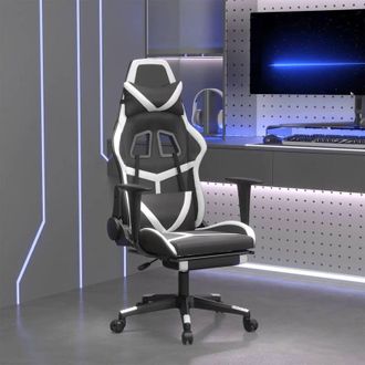 vidaXL Silla Gaming Masaje Y Reposapi&eacute;s Cuero Sint&eacute;tico Negro Blanco Vidaxl
