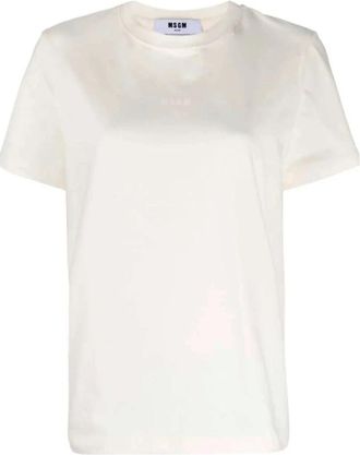Msgm Cotton Jersey Logo Box T-Shirt - Dames - T-shirts - Wit - M - Katoen - Tops