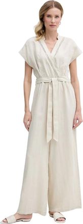 Benetton Linnen Overkruiste Jumpsuit - Dames - Jumpsuits & Playsuits - Beige - Maat: XL Linnen