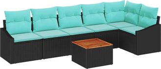 vidaXL Conjunto De Sof&aacute;s De Jard&iacute;n 7 Uds. Negro Rat&aacute;n Sint&eacute;tico Vidaxl