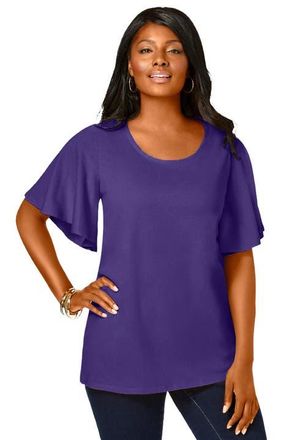 Jessica London Stretch Knit Flutter Sleeve Tunic in Midnight Violet at Nordstrom, Size Medium