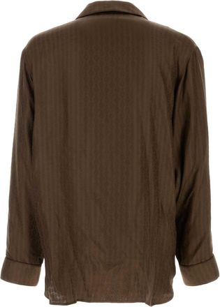Saint Laurent Mens Brown Silk Shirt Taupe Exterior: Camicie