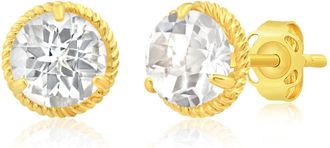 MAX + STONE 14k Yellow or White Gold 6mm Roped Halo Gemstone Round Stud Earrings