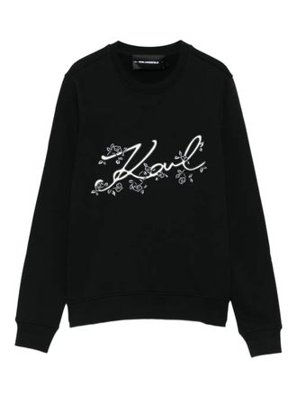 Karl Lagerfeld Womens Floral-embroidered Sweatshirt - Black Cotton - Size X-Small