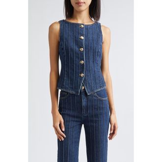 Cinq &agrave; Sept Camen Pintuck Detail Denim Vest in Fontaine at Nordstrom, Size Xx-Small
