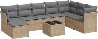 vidaXL Set De Sof&aacute;s De Jard&iacute;n 9 Pzas Con Cojines Rat&aacute;n Sint&eacute;tico Beige Vidaxl