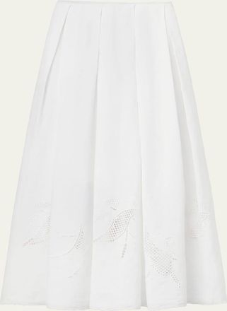 Lafayette 148 New York Pleated Cutout Embroidered Linen Maxi Skirt