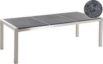 Beliani Garden Dining Table GROSSETO 220 cm 100 cm Flamed Granite Graphite Grey