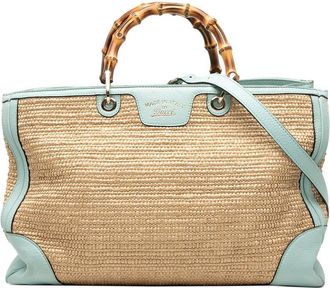 Gucci Pre-owned Gucci Large Raffia Bamboo Shopper Satchel 323658 486628