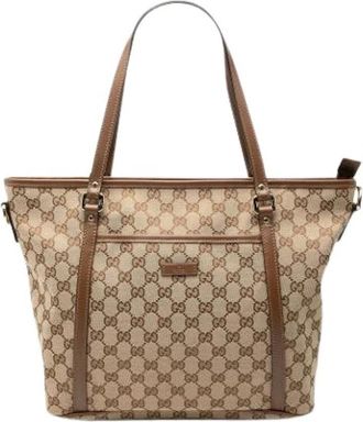 Gucci Pre-owned Canvas Satchel - Dames - Vintage Shopper - Bruin - ONE Size - Leer - Vintage