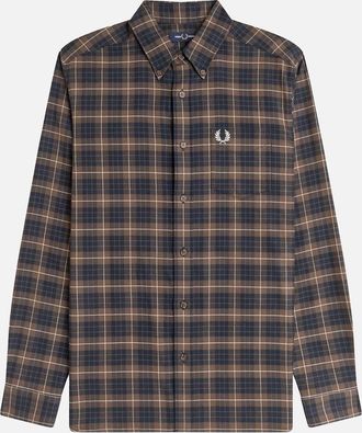 Fred Perry Mens Fred Perry Brushed Twill Tartan Shirt - Burnt Tobacco - Size: 42/Regular