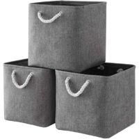 OEM Mezheng - Cubo De Almacenamiento Plegable De Lona - Juego De 3 - 25 X 25 X 25 Cm - Para Ropa Y Juguetes - Gris - Crezuo