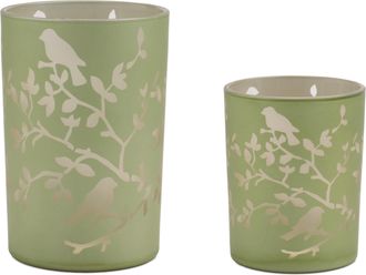 Melrose International Frosted Floral Bird Candle Holder (Set of 2) - Green