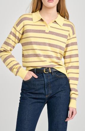 Wayf Carter Stripe Polo Sweater in Yellow Stripe at Nordstrom, Size X-Large