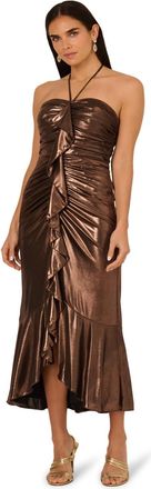 Adrianna Papell Womens Foiled Jersey Midi Dress - Brown - Size 14 UK