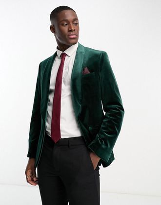 Harry Brown Blazer skinny in velluto verde con rever sciallato