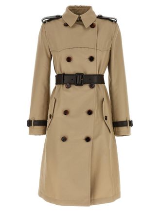 Burberry Beige Solid Shirt Collar Trench Coat