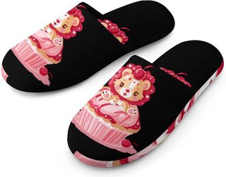 Generic Lion on Cupcake Cherry Mens House Slippers Slip Indoor Slipper On Shoes Warm Outdoor