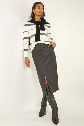 Roman Stripe Hotfix Curved Hem Knit Jumper