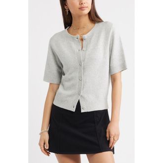BP. Short Sleeve Cardigan in Grey Soft Heather at Nordstrom, Size Xx-Small