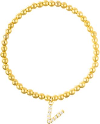 Adornia Faux Pearl Initial Charm Beaded Bracelet in Gold White-V at Nordstrom Rack