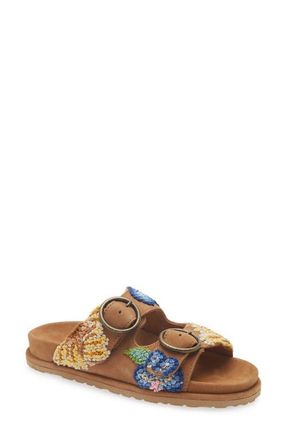 Laidbacklondon Clay Embroidered Slide Sandal in Mustard Suede /Multi at Nordstrom, Size 10Us