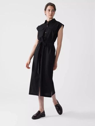 Barbour Birdie Shirt Dress Black Tie Waist Cap Sleeve Collared GBO1987