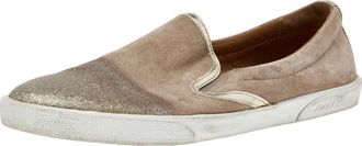 Jimmy Choo London Gold Suede And Leather Slip On Sneakers