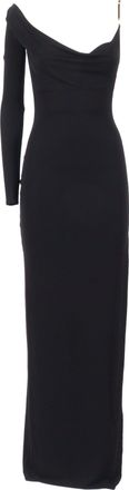 Elisabetta Franchi Black Asymmetrical Gold Maxi Dress