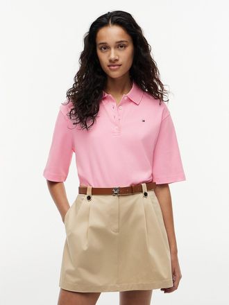 Tommy Hilfiger Womens Relaxed Fit Cotton Interlock Polo - Pink - M