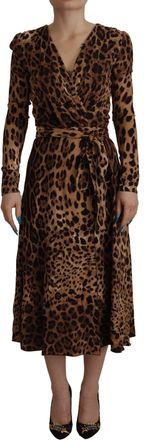 Dolce & Gabbana Bruine Luipaard Wikkel A-lijn Maxi Viscose Damesjurk