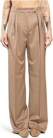Max Mara Wool Twill Broeken - Dames - Wijde Broeken - Bruin - 2XS - Wol - Broeken
