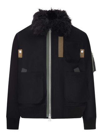 sacai Bomber Jacket With Faux Fur Collar