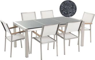 Beliani Conjunto De Comedor De Jard&iacute;n Blanco Con Mesa 180 X 90 Cm De Granito Gris 6 Sillas Grosseto