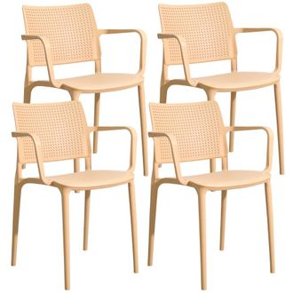 Oviala Juego de 4 sillas de jard&iacute;n de pl&aacute;stico amarillo claro