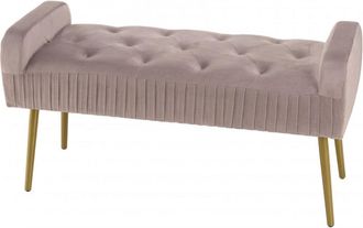 Macabane Banco de terciopelo rosa oscuro con patas de metal dorado