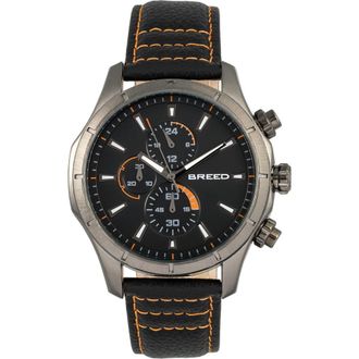 Breed Lacroix Chronograph Leather-Band Watch in Gunmetal/orange at Nordstrom