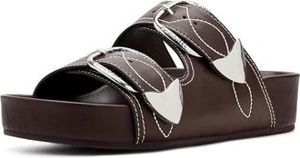 Loeffler Randall Nico Two Strap Sandals with Buckle Womens Sandals Espresso/Cream : 10.5 B - Medium, Leather