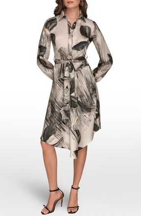 DKNY Tie Waist Shirt Dress in Black/vellum at Nordstrom, Size 16