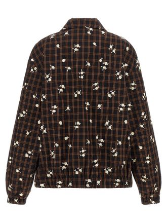 Ganni Check Flower Embroidered Jacket - Brown